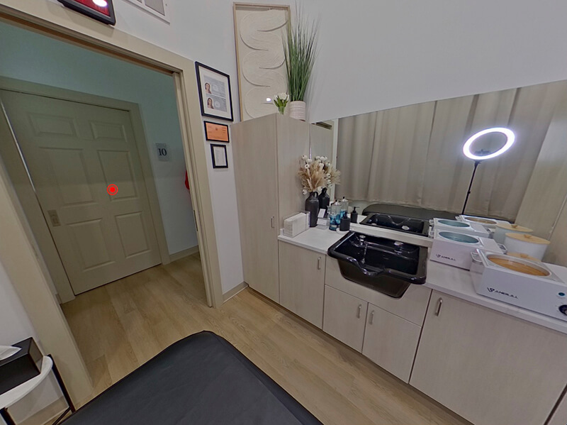 virtual tour of our waxing studio for clients in Buffalo, NY in our Getzville location virtual tour of waxing studio in Buffalo
